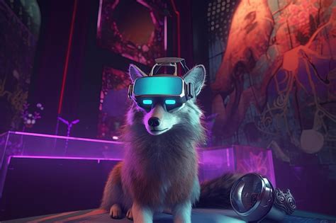 Premium AI Image | Wolf wearing VR headset in futuristic setting Virtual reality glasses concept