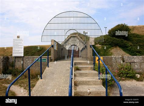 The only entrance to the Medium security Prison HMP The Verne on Portland Island Dorset Stock ...