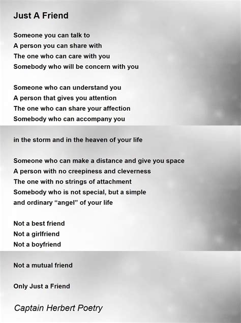 Just A Friend Poem by Captain Herbert Poetry - Poem Hunter