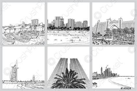 Set of City Dubai skyline and famous tourist destinations UAE - stock vector 145924 | Crushpixel