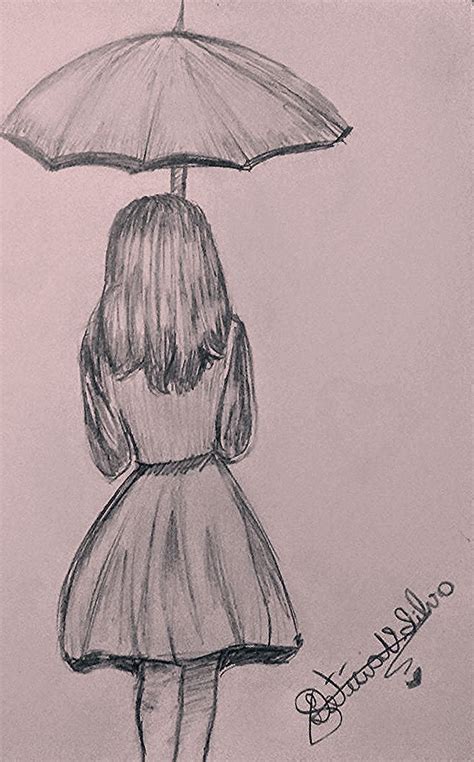 Girl's beautiful sketch with umbrella - #madchen #regenschirm #schone #s ... - | Girl drawing ...