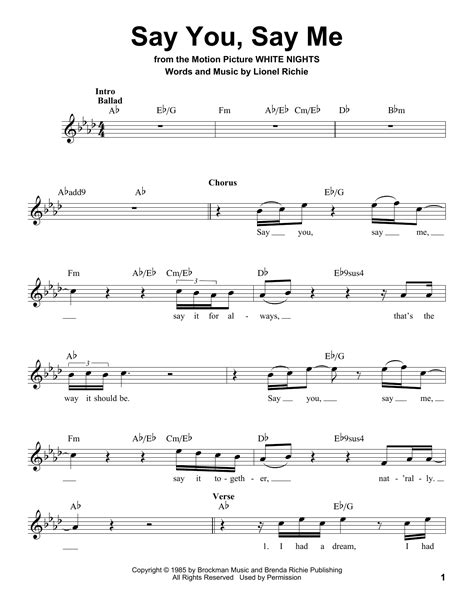 Say You, Say Me by Lionel Richie Sheet Music for Pro Vocal PlayAlong ...