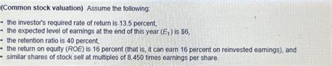 Solved (Common stock valuation) Assume the following: - the | Chegg.com