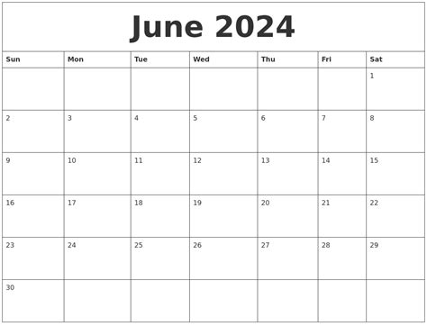 June 2024 Calendar For Printing