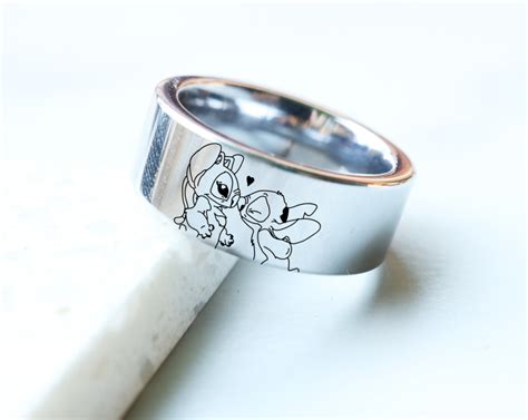 Lilo and Stitch Wedding Band, Disney Lilo And Angel Wedding Ring, Disn