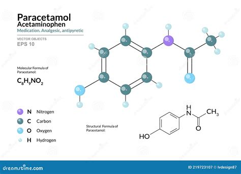 Molecule Of Paracetamol. Molecular Model, Conceptual 3d Rendering ...