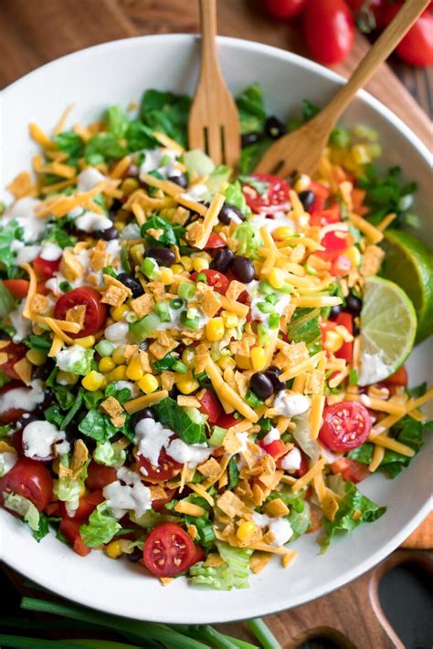 Black Bean Taco Salad with Creamy Salsa Dressing - Peas and Crayons