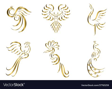 Set six gold line art images various Royalty Free Vector