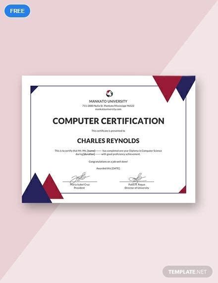 Sample Computer Diploma Certificate Template in Photoshop, MS Word, Illustrator, Publisher ...