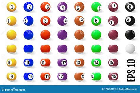 Billiard, Pool or Snooker Balls with Numbers. Stock Vector - Illustration of object, orange ...