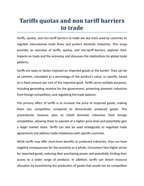 Tariffs quotas and non tariff barriers to trade - Tariffs quotas and ...