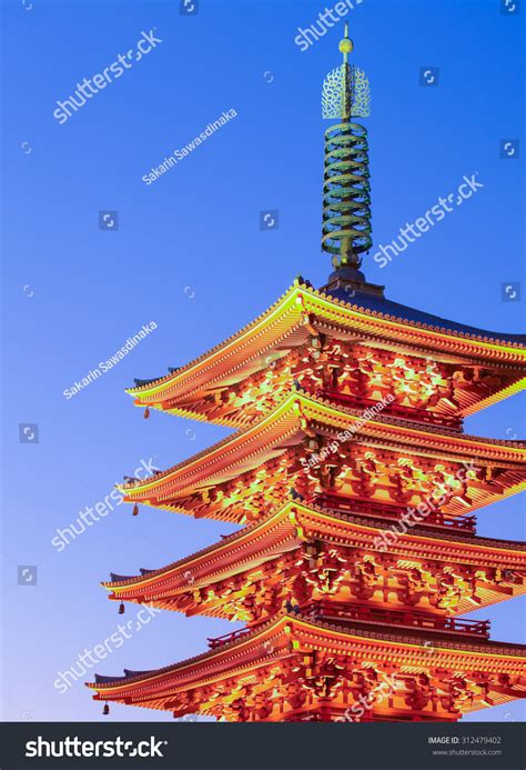 Japanese Red Pagoda Evening Blue Sky Stock Photo 312479402 | Shutterstock