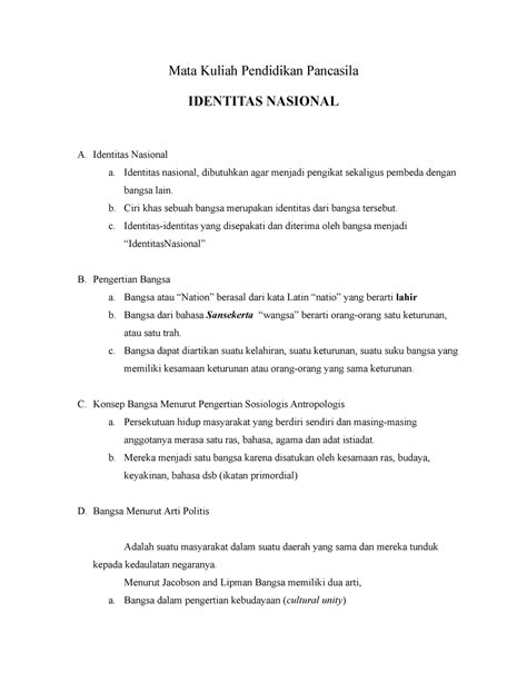 Identitas Nasional - Mata Kuliah Pendidikan Pancasila IDENTITAS NASIONAL A. Identitas Nasional a ...