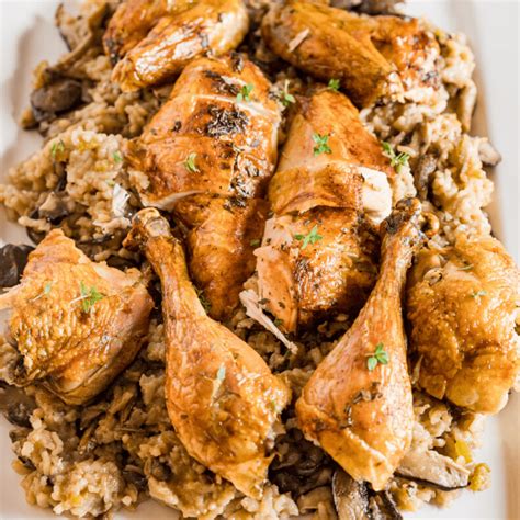 Roasted Herb Chicken with Instant Pot Mushroom Risotto - Hostess At Heart