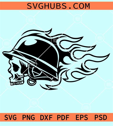 Biker skull with helmet and flame svg, motorcycle skull svg, Biker ...