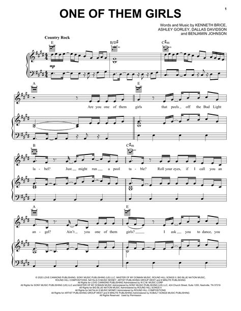 Lee Brice One Of Them Girls Sheet Music Notes, Chords | Sheet music, Music notes, Sheet music notes