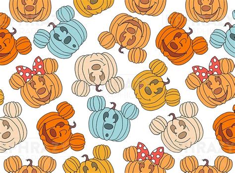 Disney Mickey Minnie Pumpkin Fall Seamless Pattern - Digital Seamless Patterns | Digital Paper ...