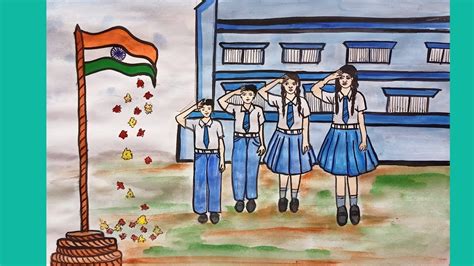 Indian Flag Hoisting Drawing