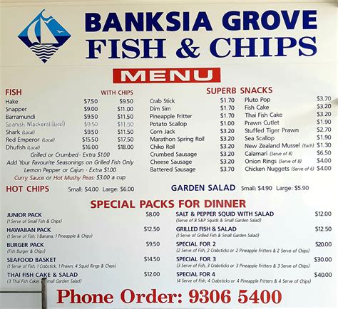 Fish And Chip Shop Menu