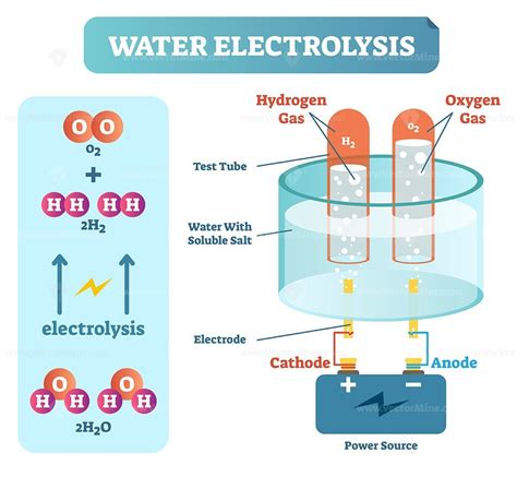 Water electrolysis process, scientific chemistry diagram – VectorMine