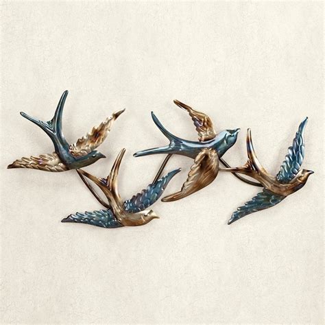 Amazon.com: Blue Gold Bronze Finished Metal Flying Birds Wall Art: Home & Kitchen | Metal bird ...