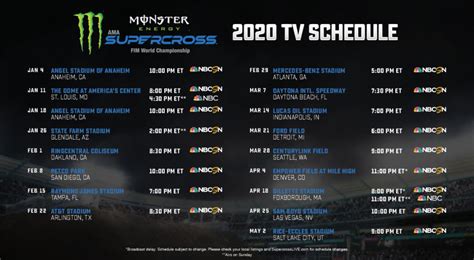 2020 Monster Energy Supercross Series TV Broadcast Schedule | Swapmoto Live