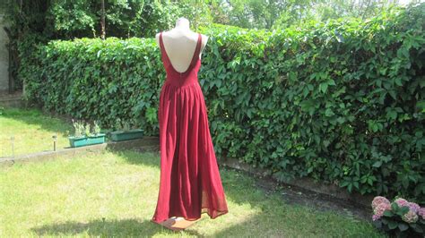 Long Dress / Open Back Dress / Evening / Party / Long Dress Red Vine / Maxi Dress Dark Red ...