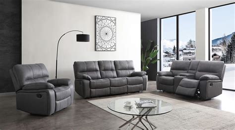 Betsy Furniture Microfiber Reclining Sofa Couch Set Living Room Set 8007 (Grey, Sofa+Loveseat ...