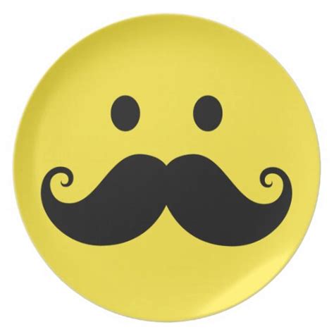 Fun yellow smiley face with handlebar mustache plate | Zazzle