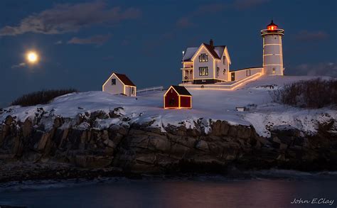 landscape, Night, Lighthouse, House, Light, Lights, Moon, Sea, Cliff, Christmas Wallpapers HD ...