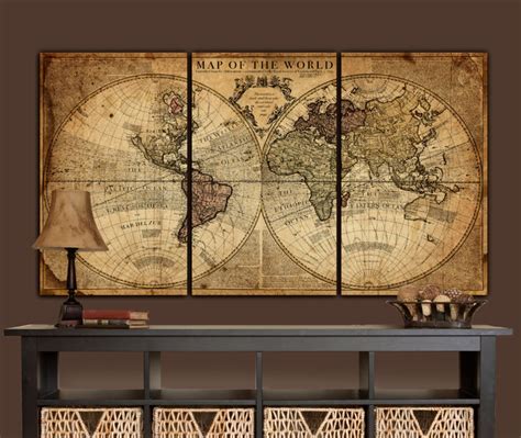 Globe Tan Map World Map Canvas Vintage Map set Large wall