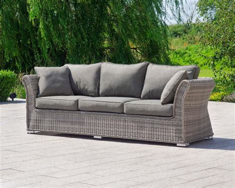 3 Seat Rattan Garden Sofa in Grey - Lisbon - Rattan Direct - MySmallSpace UK