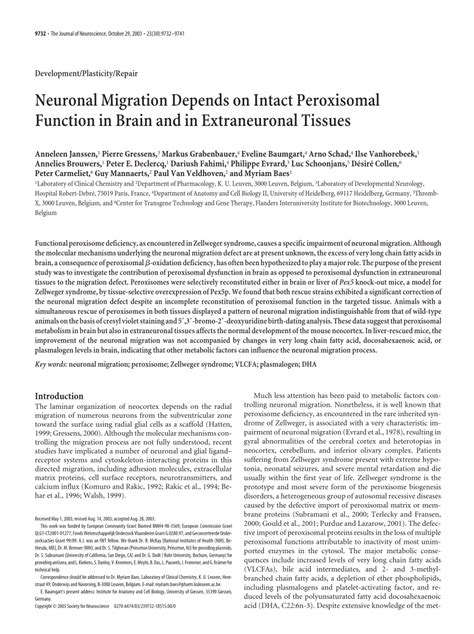 (PDF) Neuronal Migration Depends on Intact Peroxisomal Function in ...