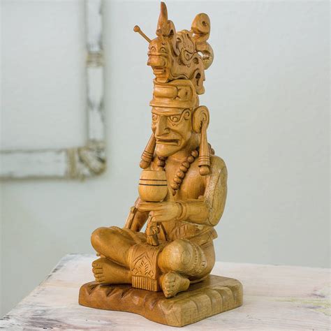 Hand Crafted Wood Statuette of Mayan Deity from Guatemala - Itzamna The Creator | NOVICA