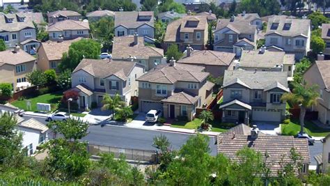 A High Angle View Of New Suburban Homes On A Residential Street In The ...