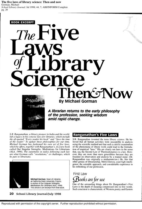 The Five Laws of Library Science: Then & Now (PDF Download Available)