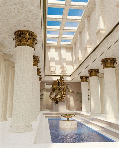 Ancient interior design. Creative digital image. | Greek style home, Greece design, Greek ...