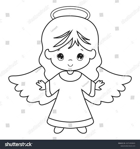 Cute Angel Outline Vector Cartoon Illustration Stock Vector (Royalty ...