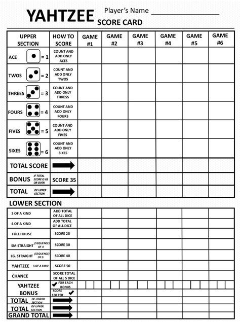 Large Print Yahtzee Score Card - Yahtzee Score Sheets