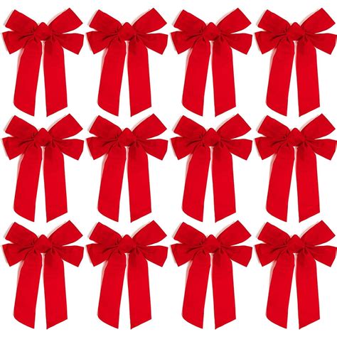 12 Pack Red Velvet Christmas Ribbon Bows for Xmas Wreath Holiday Party ...