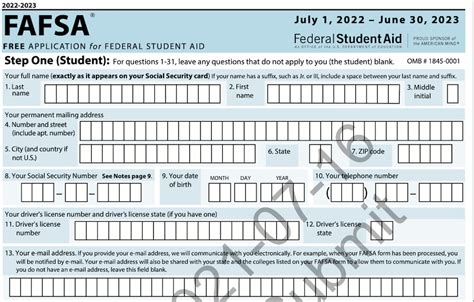 Printable FAFSA Application