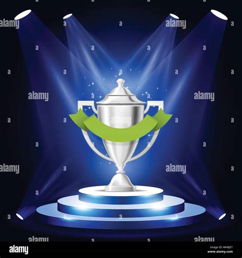 Illuminated sport cup on podium - winner award ceremony stage, prize on podium Stock Vector ...