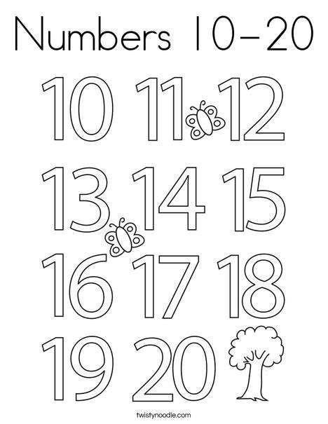 Numbers 10-20 Coloring Page - Twisty Noodle