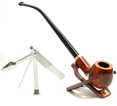 Churchwarden Tobacco Smoke Pipe Set - with Stand & 3-in-1 Tamper Tool-