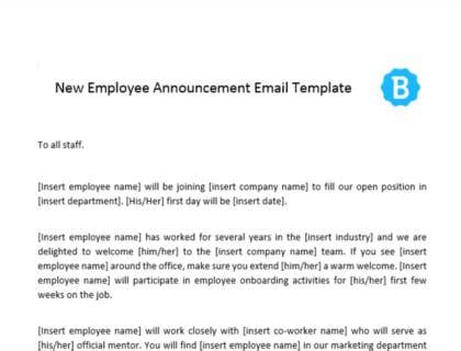 New Employee Announcement Email Template