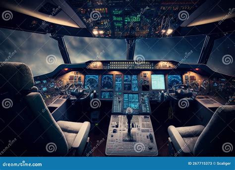 Cockpit of Airplane Inside View, Flight Deck of Modern Aircraft, Autopilot, Generative AI Stock ...