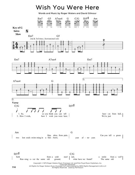 Wish You Were Here by Pink Floyd - Guitar Lead Sheet - Guitar Instructor