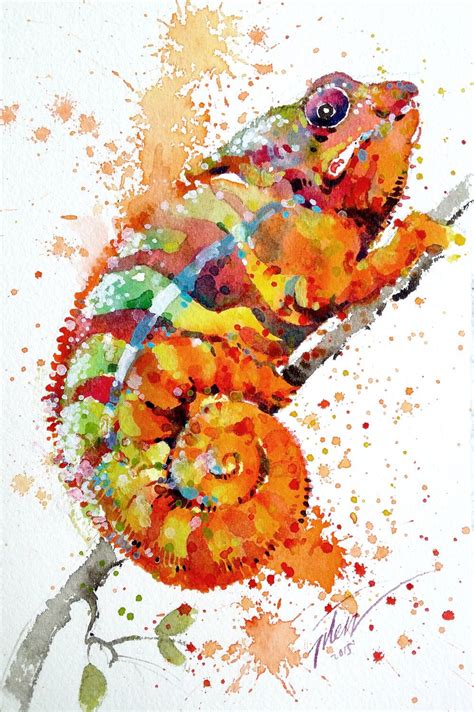 Chameleon Watercolour With Gouache 13.3 X 20 Cm Original Painting - Etsy | Aquarell, Tiere malen ...