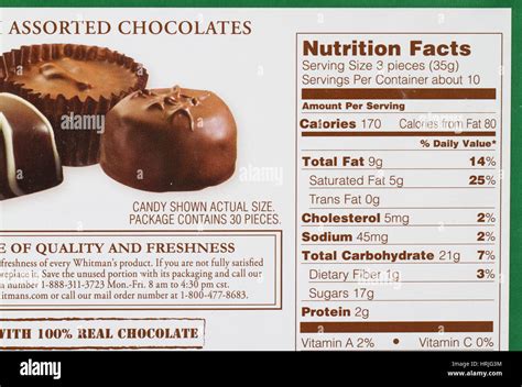 Nutrition Facts on a Box of Chocolates Stock Photo - Alamy