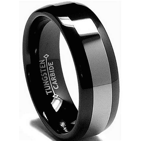 8mm Mens Black Tungsten Carbide Wedding Engagement Comfort Band Ring